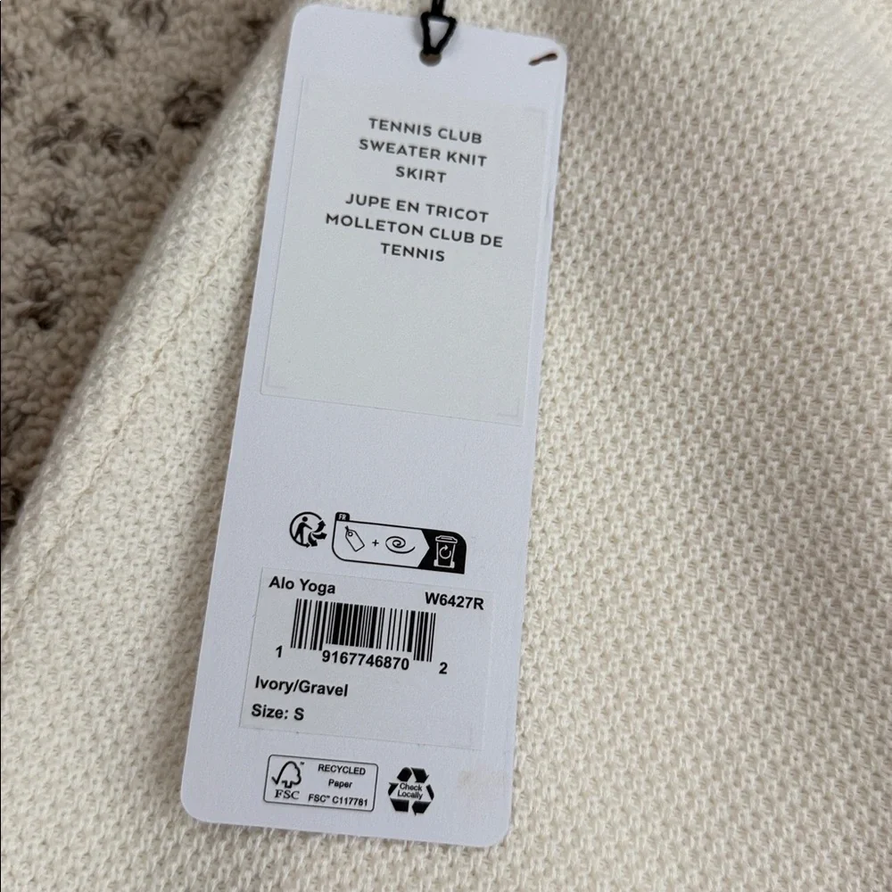 NWT Alo Tennis Club Sweater Knit Skirt- ivory/gravel, size small